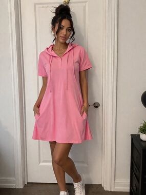 Pink Hooded Short Sleeve Swing Dress